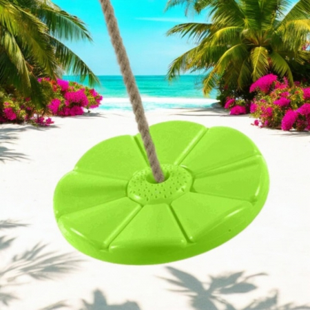 Leagan pentru copii din plastic VarioShop®, Rotund, Fara Spatar, Stabil si Usor, Franghie Inclusa, Rezistent 75 kg, Dimensiuni 27 x 4 cm, Verde [11]