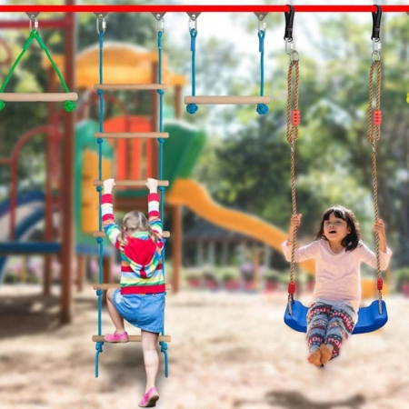 Leagan pentru copii Varioshop din plastic rezistent, cu franghii reglabile 175 cm si elemente de prindere, suporta pana la 50 kg, 43 x 16, 5 cm, Albastru [1]