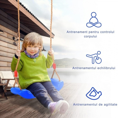 Leagan pentru copii Varioshop din plastic rezistent, cu franghii reglabile 175 cm si elemente de prindere, suporta pana la 50 kg, 43 x 16, 5 cm, Albastru [6]