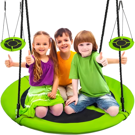 Leagane copii - Leagan tip cuib VarioShop®, pentru copii si adulti, diametru 120 cm, reglare inaltime, sarcina maxima 150 kg, montare rapida, material rezistent, kit de asamblare, verde/negru