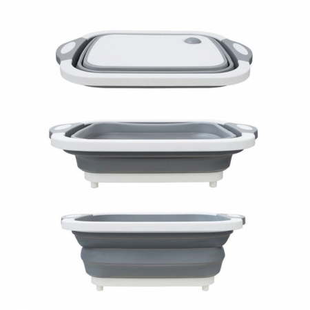 Lighean pliabil multifunctional VarioShop®, tocator, sistem de scurgere, capacitate 5 L, compact, silicon, 40 x 20 cm, Gri [16]