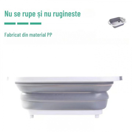 Lighean pliabil multifunctional VarioShop®, tocator, sistem de scurgere, capacitate 5 L, compact, silicon, 40 x 20 cm, Gri [13]