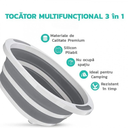 Lighean pliabil multifunctional VarioShop®, tocator, sistem de scurgere, capacitate 5 L, compact, silicon, dimensiune 40 x 15 x 32 cm, Gri/Alb [1]