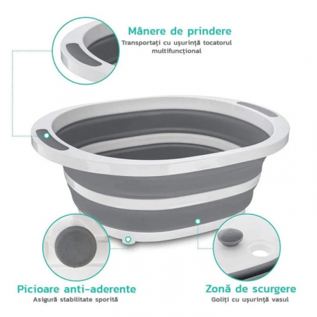 Lighean pliabil multifunctional VarioShop®, tocator, sistem de scurgere, capacitate 5 L, compact, silicon, dimensiune 40 x 15 x 32 cm, Gri/Alb [2]