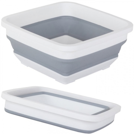 Cosuri pentru rufe si Ligheane - Lighean pliabil VarioShop®, capacitate 6 L, multifunctional, compact, silicon, potrivit pentru excursii, drumetii, 32 x 14 x 32 cm, Gri/Alb