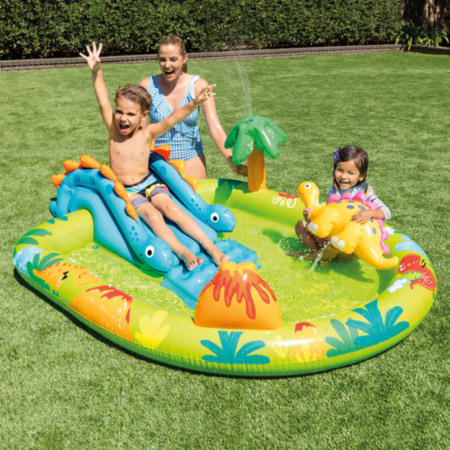 Piscine copii - Piscina gonflabila copii VarioShop®, cu tobogan si fantana de apa, 143 L, PVC, 191x152x58 cm