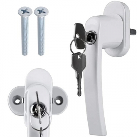 Accesorii ferestre - Maner pentru fereastra cu incuietoare de siguranta VarioShop®, universal, set cu chei si suruburi de montaj, design ergonomic, instalare usoara, material rezistent, Alb