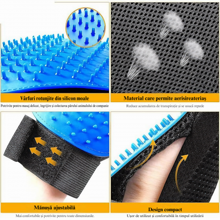 Manusa perie, VarioShop®, 2 bucati, pentru periaj si masaj, pentru caini si pisici, albastra [6]