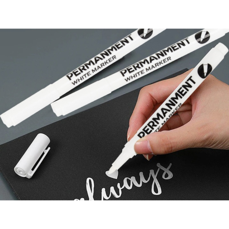 Birotica & Papetarie - Marker alb permanent VarioShop®, rezistent la apa, cerneala pe baza de apa, uscare rapida, 1 mm, pentru anvelope, sticla, metal, plastic, 15 cm