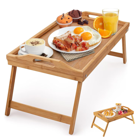 Mobilier profesional - Masa pliabila din bambus VarioShop®, pentru servire mic dejun la pat si suport laptop, picioare rabatabile, sarcina maxima 5 kg, 73 x 31 x 21 cm
