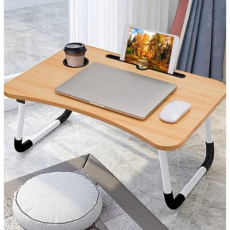 Masa Pliabila MultiFunctionala VarioShop®, Pentru Laptop sau Mic-Dejun la Pat, Suport pentru Tableta/Telefon/Pahar, Dimensiune 28 x 60 x 40cm, Bej [6]