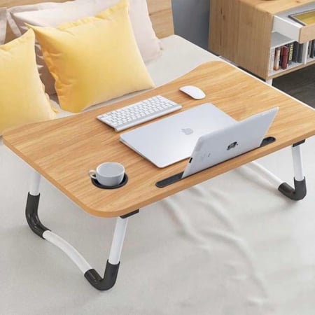 Masa Pliabila MultiFunctionala VarioShop®, Pentru Laptop sau Mic-Dejun la Pat, Suport pentru Tableta/Telefon/Pahar, Dimensiune 28 x 60 x 40cm, Bej [4]
