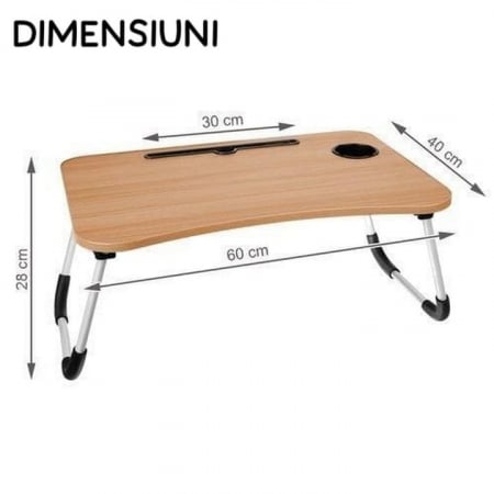 Masa Pliabila MultiFunctionala VarioShop®, Pentru Laptop sau Mic-Dejun la Pat, Suport pentru Tableta/Telefon/Pahar, Dimensiune 28 x 60 x 40cm, Bej [1]