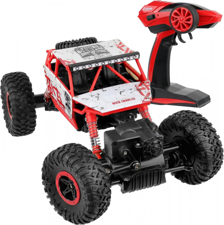 Masinute - Masina cu telecomanda Rock Crawler Monster Truck, cu acumulator, suspensii 4x4, Off Road, Scara 1:18, 2.4GHz, Rosie
