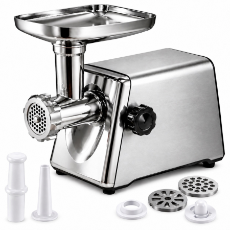 Electrocasnice mici bucatarie - Masina de tocat carne VarioShop®, 800W, functie Reverse, 3 site 3/5/7 mm, accesoriu pentru carnati, protectie la suprasarcina, inox/plastic