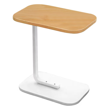 Mobila Living & Dining - Masuta Cafea Forma C Varioshop, Alba, 40x30x60 cm, Masa Laterala pentru Canapea si Laptop, Design Modern, Cadru Metal si Blat Rezistent pentru Living si Dormitor