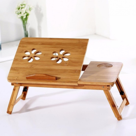 Laptop, Tablete & Telefoane - Masuta reglabila pentru laptop din lemn de bambus VarioShop®, suport de pat cu sertar, racire naturala si picioare pliabile, ideala pentru lucru, studii si relaxare, 50 x 30 cm, Bej