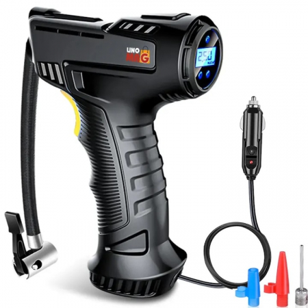 Auto & Moto - Mini Compresor Auto Portabil Tip Pistol, VarioShop®, Cablu 3m, 10 BAR / 150 PSI, Display Digital, Lampa LED