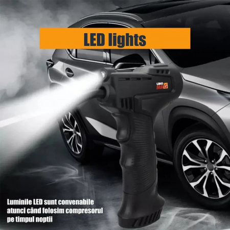 Mini Compresor Auto Portabil Tip Pistol, VarioShop®, Cablu 3m, 10 BAR / 150 PSI, Display Digital, Lampa LED [4]