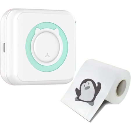 Aparate foto & mini imprimante copii - Mini imprimanta termica portabila VarioShop®, Bluetooth, fara cerneala, pentru fotografii, liste si notite, cu baterie reincarcabila si rola inclusa, Alb