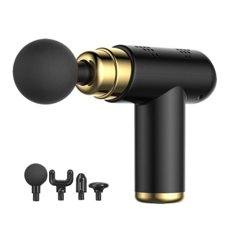 Frumusete & Ingrijire - Mini pistol de masaj portabil VarioShop®, 4 capete, 6 viteze, incarcare USB-C, pentru relaxare musculara, negru