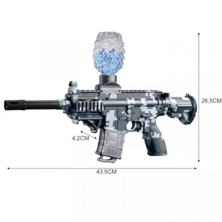 Mitraliera Automata de Jucarie VarioShop®, cu 8000 Bile din Gel, Ochelari de Protectie, Acumulator cu Incarcare USB, Incarcator Stil Grenada, Raza de Actiune 15 M, Gri [17]