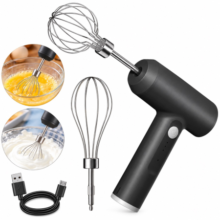 Casa & Bucatarie - Mixer de mana fara fir VarioShop®, 3 viteze, 2 accesorii din inox, acumulator 1200 mAh, incarcare Micro-USB, 15 W, negru