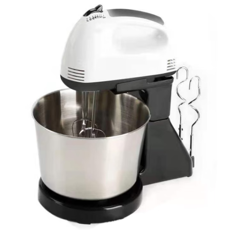 Electrocasnice mici bucatarie - Mixer de mana Varioshop cu bol din inox, 7 viteze, 100W motor cu miez din cupru, functie Turbo, 4 accesorii pentru mixare si framantare, robot bucatarie compact pentru prajituri si aluaturi