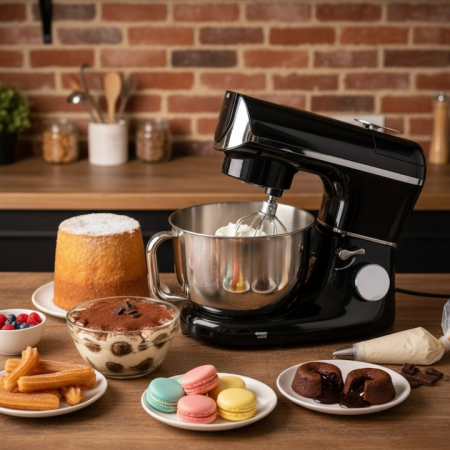 Electrocasnice mici bucatarie - Mixer planetar profesional VarioShop®, bol incalzit, 5.5 L, 2000 W, 11 viteze, afisaj digital, 3 accesorii incluse, functii de framantare, batere, amestecare si fermentare, pentru aluaturi, creme, pai