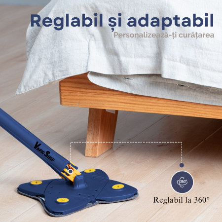Mop cu Cap in Forma de Stea VarioShop®, Rotire 360 grade, Telescopic, Curatare usoara, Potrivit pentru gresie, marmura, ceramica, lemn, sticla etc., 140 x 24 cm, Albastru/galben [32]