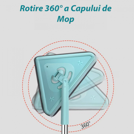 Mop cu Cap Triunghiular VarioShop®, Pliabil, Rotire 360 de Grade, Laveta Microfibra, Prevazut cu Racleta, Maner Reglabil 61 - 91cm, Verde [1]
