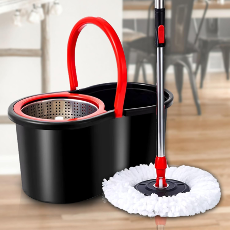 Curatenie & Intretinere - Mop rotativ cu galeata si sistem spin VarioShop®, maner telescopic, 2 rezerve microfibra, roti pentru transport, curatare eficienta si usoara