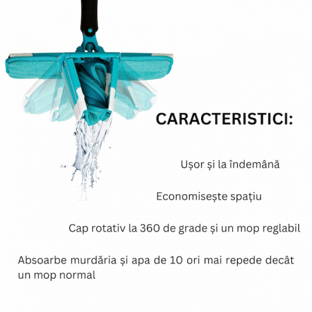 Mop Rotativ cu Microfibra VarioShop®, Maner Reglabil, Rasucire Automata, pentru toate Tipurile de Pardoseli, Albastru [3]