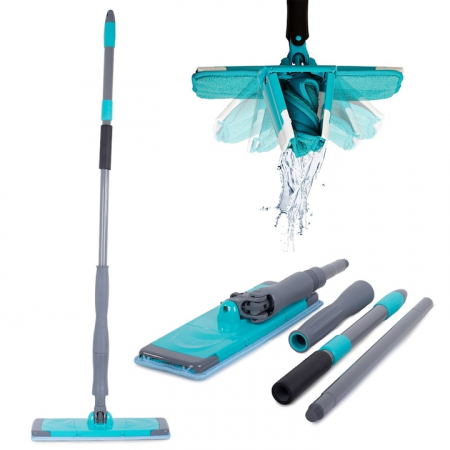 Accesorii maturi, mopuri si galeti - Mop Rotativ cu Microfibra VarioShop®, Maner Reglabil, Rasucire Automata, pentru toate Tipurile de Pardoseli, Albastru