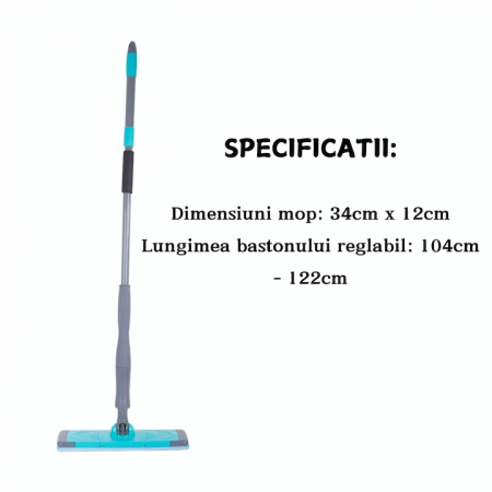 Mop Rotativ cu Microfibra VarioShop®, Maner Reglabil, Rasucire Automata, pentru toate Tipurile de Pardoseli, Albastru [4]
