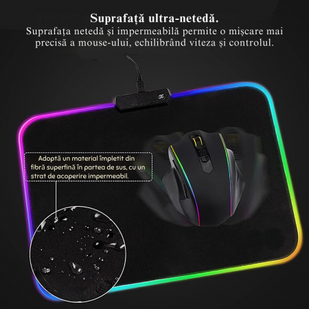 Mousepad de gaming VarioShop® cu iluminare LED, Confectionat din material flexibil, antiaderent si rezistent la umiditate, 4 module de iluminat, 7 culori, Cablu de aprox. 180 cm, Calitate premium, Dim [17]