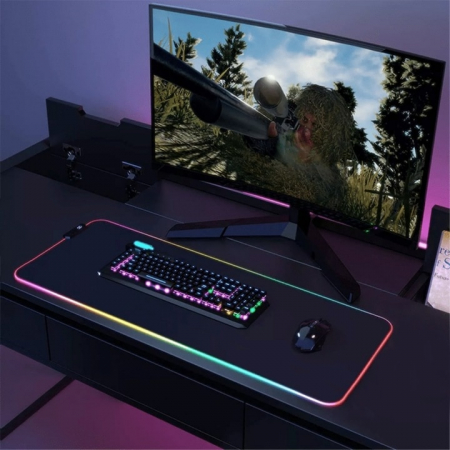 Mousepad - Mousepad de gaming VarioShop® cu iluminare LED, Confectionat din material flexibil, antiaderent si rezistent la umiditate, 4 module de iluminat, 7 culori, Cablu de aprox. 180 cm, Calitate premium, Dim