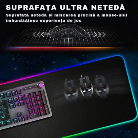 Mousepad de gaming VarioShop® cu iluminare LED, Confectionat din material flexibil, antiaderent si rezistent la umiditate, 4 module de iluminat, 7 culori, Cablu de aprox. 180 cm, Calitate premium, Dim [3]