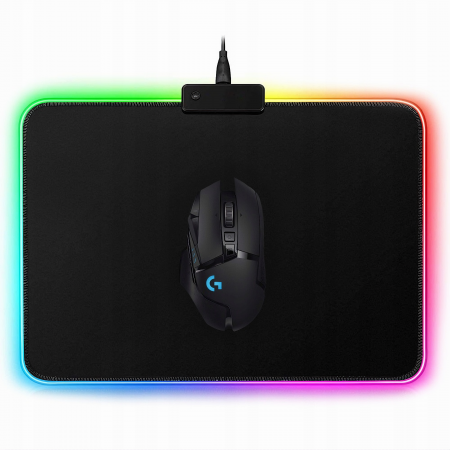 Periferice  PC - Mousepad de gaming VarioShop® cu iluminare LED, Confectionat din material flexibil, antiaderent si rezistent la umiditate, 4 module de iluminat, 7 culori, Cablu de aprox. 180 cm, Calitate premium, Dim