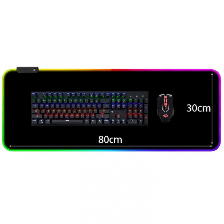 Mousepad de gaming VarioShop® cu iluminare LED, Confectionat din material flexibil, antiaderent si rezistent la umiditate, 4 module de iluminat, 7 culori, Cablu de aprox. 180 cm, Calitate premium, Dim [12]