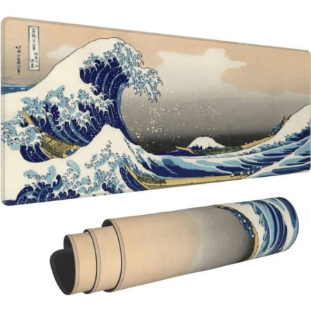 MousePad Gaming Profesional VarioShop®, Cauciucat, Anti-Derapant, Cusaturi Anti-Rupere, Viteza de Alunecare Marita, Model Tsunami, 80x30cm [23]