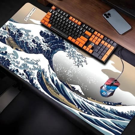 MousePad Gaming Profesional VarioShop®, Cauciucat, Anti-Derapant, Cusaturi Anti-Rupere, Viteza de Alunecare Marita, Model Tsunami, 80x30cm [2]