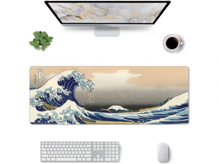 MousePad Gaming Profesional VarioShop®, Cauciucat, Anti-Derapant, Cusaturi Anti-Rupere, Viteza de Alunecare Marita, Model Tsunami, 90x40cm [18]