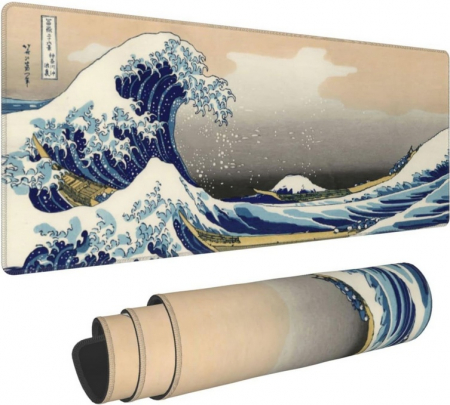 MousePad Gaming Profesional VarioShop®, Cauciucat, Anti-Derapant, Cusaturi Anti-Rupere, Viteza de Alunecare Marita, Model Tsunami, 90x40cm [8]