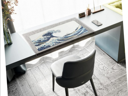 MousePad Gaming Profesional VarioShop®, Cauciucat, Anti-Derapant, Cusaturi Anti-Rupere, Viteza de Alunecare Marita, Model Tsunami, 90x40cm [14]