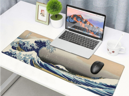 MousePad Gaming Profesional VarioShop®, Cauciucat, Anti-Derapant, Cusaturi Anti-Rupere, Viteza de Alunecare Marita, Model Tsunami, 90x40cm [12]