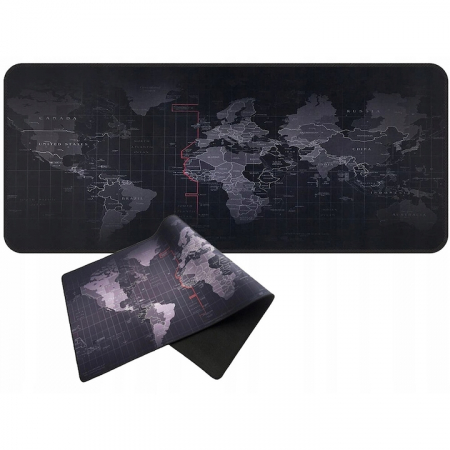 Mousepad Mare Cauciucat VarioShop®, Pentru Gaming, Birou, Office, Antiderapant, Rezistent la Apa, Cusaturi Anti-Rupere, model Harta Lumii, 80 x 30 cm, Negru [14]