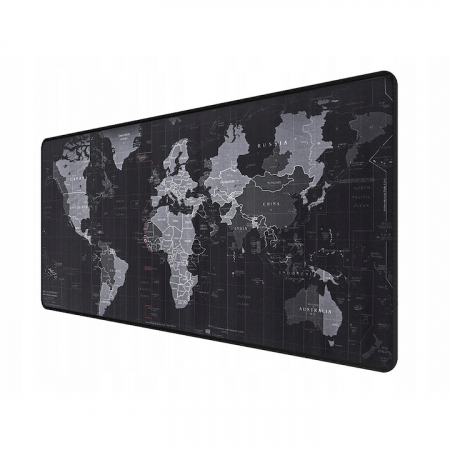 Mousepad Mare Cauciucat VarioShop®, Pentru Gaming, Birou, Office, Antiderapant, Rezistent la Apa, Cusaturi Anti-Rupere, model Harta Lumii, 90 x 40 cm, Negru [12]