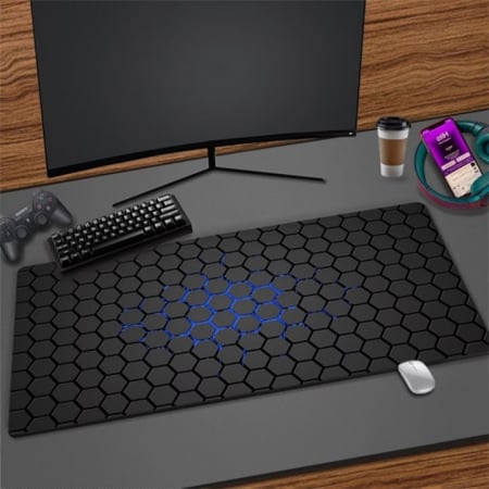 Mousepad Pentru Gaming VarioShop®, Impermeabil, Strat Anti-Derapant, Suprafata Mare de Lucru, Confortabil, Stabil, Usor de Curatat, Design Modern si Elegant, Model Fagure, Marime XXL, 90 x 40 cm, Negr [4]