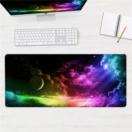 Mousepad pentru gaming VarioShop®, model cosmos, confectionat din material flexibil, antiaderent, rezistent la apa, cusaturi anti-rupere, dimensiuni 80 x 30 cm, Multicolor [9]
